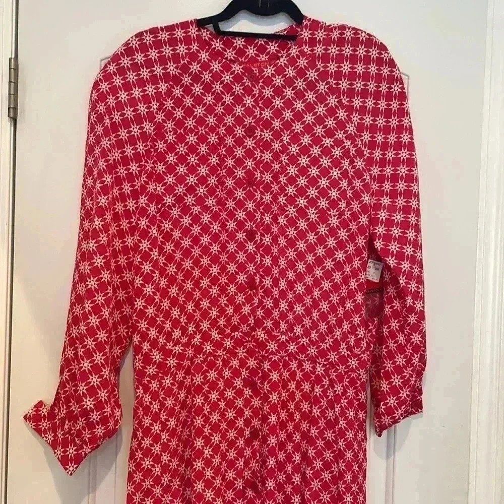 Vtg NWT Halston III Star Print Button Up Maxi Dress Fuchsia Shoulder Pads Sz 14 - Picture 2 of 9